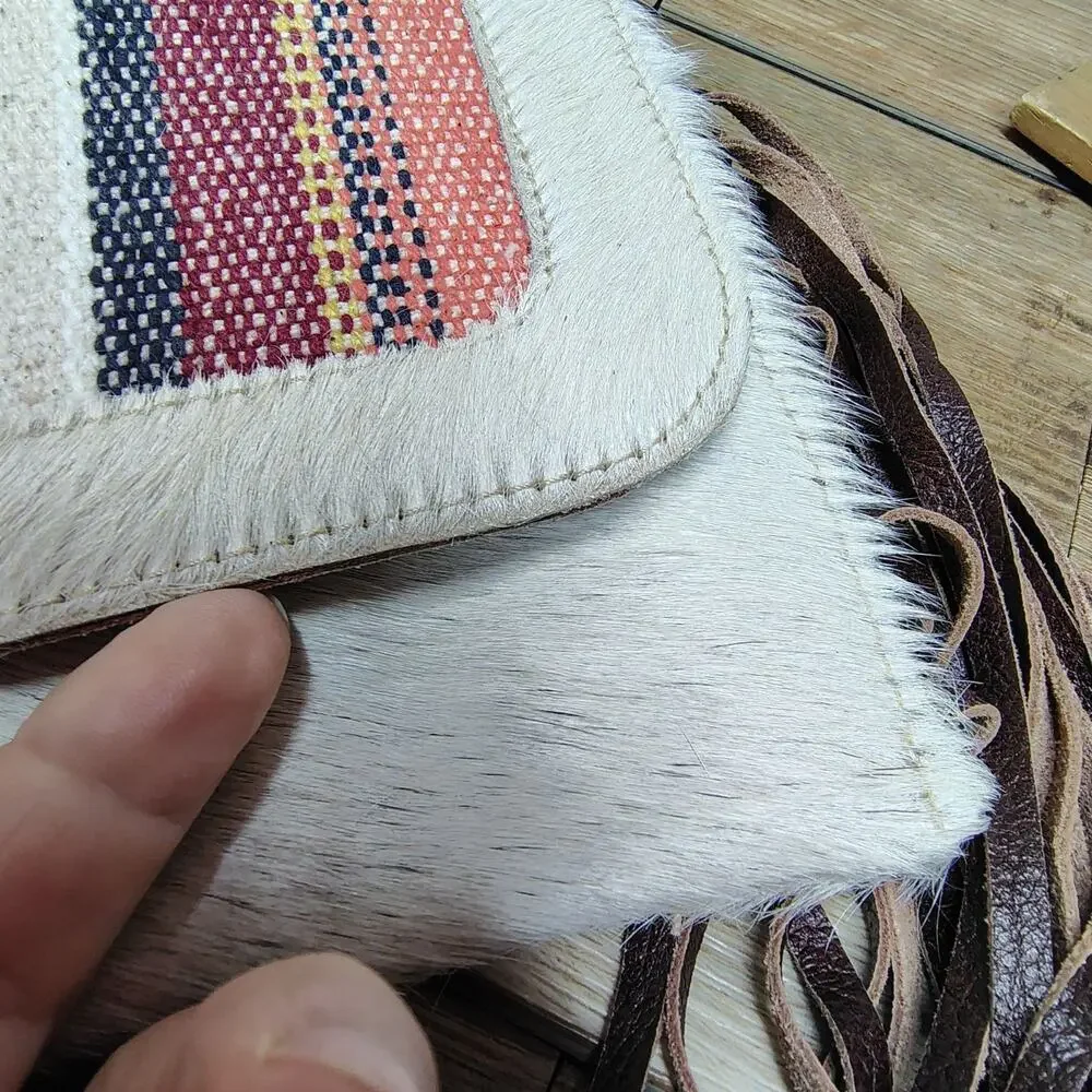 Myra Bag Delicate Hues Leather Hairon Crossbody Fringe Purse Boho Southwest - Picture 15 of 16